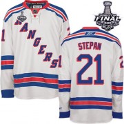 New York Rangers ＃21 Men's Derek Stepan Reebok Authentic White Away 2014 Stanley Cup Jersey