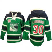 New York Rangers ＃30 Men's Henrik Lundqvist Old Time Hockey Authentic Green St. Patrick's Day McNary Lace Hoodie Jersey