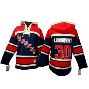 New York Rangers ＃30 Men's Henrik Lundqvist Old Time Hockey Authentic Navy Blue Sawyer Hooded Sweatshirt Jersey