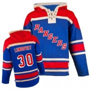New York Rangers ＃30 Men's Henrik Lundqvist Old Time Hockey Authentic Royal Blue Sawyer Hooded Sweatshirt Jersey