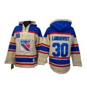 New York Rangers ＃30 Men's Henrik Lundqvist Old Time Hockey Premier Cream Sawyer Hooded Sweatshirt Jersey
