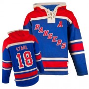 New York Rangers ＃18 Men's Marc Staal Old Time Hockey Authentic Royal Blue Sawyer Hooded Sweatshirt Jersey