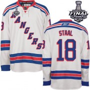 New York Rangers ＃18 Men's Marc Staal Reebok Authentic White Away 2014 Stanley Cup Jersey