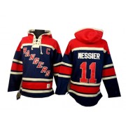 New York Rangers ＃11 Men's Mark Messier Old Time Hockey Authentic Navy Blue Sawyer Hooded Sweatshirt Jersey