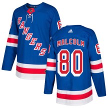 New York Rangers Youth Jeff Malcolm Adidas Authentic Royal Blue Home Jersey