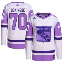 New York Rangers Youth Louis Domingue Adidas Authentic White/Purple Hockey Fights Cancer Primegreen Jersey