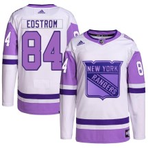 New York Rangers Youth Adam Edstrom Adidas Authentic White/Purple Hockey Fights Cancer Primegreen Jersey