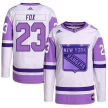 New York Rangers Youth Adam Fox Adidas Authentic White/Purple Hockey Fights Cancer Primegreen Jersey