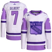 New York Rangers Youth Rod Gilbert Adidas Authentic White/Purple Hockey Fights Cancer Primegreen Jersey