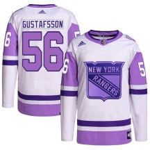 New York Rangers Youth Erik Gustafsson Adidas Authentic White/Purple Hockey Fights Cancer Primegreen Jersey