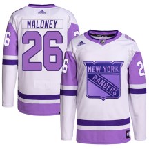 New York Rangers Youth Dave Maloney Adidas Authentic White/Purple Hockey Fights Cancer Primegreen Jersey