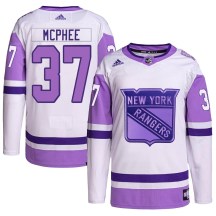 New York Rangers Youth George Mcphee Adidas Authentic White/Purple Hockey Fights Cancer Primegreen Jersey