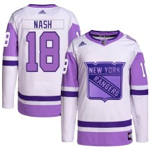 New York Rangers Youth Riley Nash Adidas Authentic White/Purple Hockey Fights Cancer Primegreen Jersey