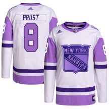 New York Rangers Youth Brandon Prust Adidas Authentic White/Purple Hockey Fights Cancer Primegreen Jersey