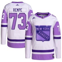 New York Rangers Youth Matt Rempe Adidas Authentic White/Purple Hockey Fights Cancer Primegreen Jersey