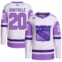 New York Rangers Youth Luc Robitaille Adidas Authentic White/Purple Hockey Fights Cancer Primegreen Jersey