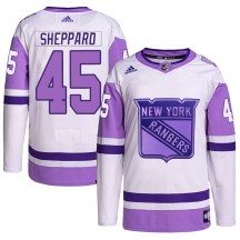 New York Rangers Youth James Sheppard Adidas Authentic White/Purple Hockey Fights Cancer Primegreen Jersey