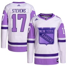 New York Rangers Youth Kevin Stevens Adidas Authentic White/Purple Hockey Fights Cancer Primegreen Jersey