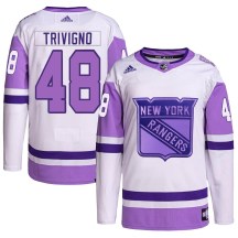 New York Rangers Youth Bobby Trivigno Adidas Authentic White/Purple Hockey Fights Cancer Primegreen Jersey