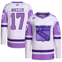 New York Rangers Youth Blake Wheeler Adidas Authentic White/Purple Hockey Fights Cancer Primegreen Jersey