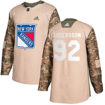 New York Rangers Youth Calle Andersson Adidas Authentic Camo Veterans Day Practice Jersey
