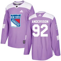 New York Rangers Men's Calle Andersson Adidas Authentic Purple Fights Cancer Practice Jersey