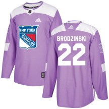 New York Rangers Men's Jonny Brodzinski Adidas Authentic Purple Fights Cancer Practice Jersey
