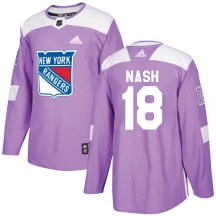 New York Rangers Men's Riley Nash Adidas Authentic Purple Fights Cancer Practice Jersey
