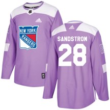 New York Rangers Men's Tomas Sandstrom Adidas Authentic Purple Fights Cancer Practice Jersey
