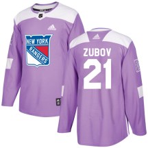 New York Rangers Men's Sergei Zubov Adidas Authentic Purple Fights Cancer Practice Jersey