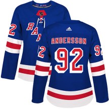New York Rangers Women's Calle Andersson Adidas Authentic Royal Blue Home Jersey