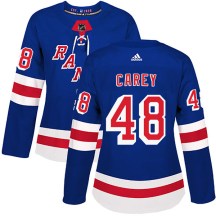 New York Rangers Women's Matt Carey Adidas Authentic Royal Blue Home Jersey