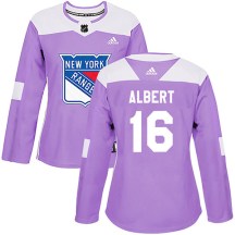 New York Rangers Women's John Albert Adidas Authentic Purple Fights Cancer Practice Jersey