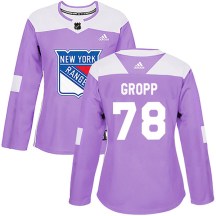 New York Rangers Women's Ryan Gropp Adidas Authentic Purple Fights Cancer Practice Jersey