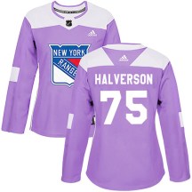 New York Rangers Women's Brandon Halverson Adidas Authentic Purple Fights Cancer Practice Jersey