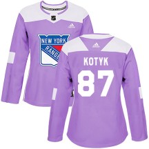 New York Rangers Women's Brenden Kotyk Adidas Authentic Purple Fights Cancer Practice Jersey
