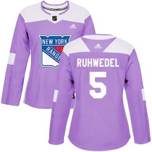 New York Rangers Women's Chad Ruhwedel Adidas Authentic Purple Fights Cancer Practice Jersey