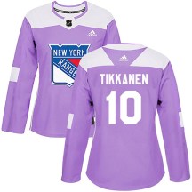 New York Rangers Women's Esa Tikkanen Adidas Authentic Purple Fights Cancer Practice Jersey