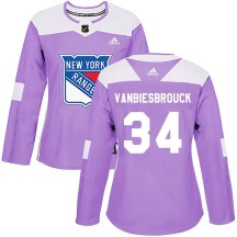 New York Rangers Women's John Vanbiesbrouck Adidas Authentic Purple Fights Cancer Practice Jersey