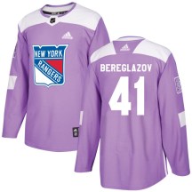 New York Rangers Youth Alexei Bereglazov Adidas Authentic Purple Fights Cancer Practice Jersey