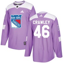 New York Rangers Youth Brandon Crawley Adidas Authentic Purple ized Fights Cancer Practice Jersey
