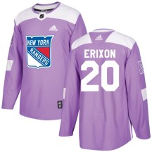 New York Rangers Youth Jan Erixon Adidas Authentic Purple Fights Cancer Practice Jersey