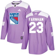 New York Rangers Youth Bobby Farnham Adidas Authentic Purple Fights Cancer Practice Jersey