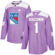 New York Rangers Youth Eddie Giacomin Adidas Authentic Purple Fights Cancer Practice Jersey