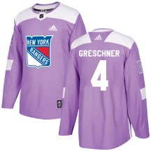 New York Rangers Youth Ron Greschner Adidas Authentic Purple Fights Cancer Practice Jersey