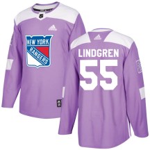 New York Rangers Youth Ryan Lindgren Adidas Authentic Purple Fights Cancer Practice Jersey