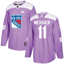 New York Rangers Youth Mark Messier Adidas Authentic Purple Fights Cancer Practice Jersey