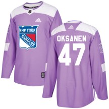 New York Rangers Youth Ahti Oksanen Adidas Authentic Purple Fights Cancer Practice Jersey