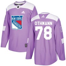 New York Rangers Youth Brennan Othmann Adidas Authentic Purple Fights Cancer Practice Jersey