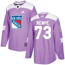 New York Rangers Youth Matt Rempe Adidas Authentic Purple Fights Cancer Practice Jersey